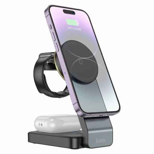 Беспроводное зарядное устройство  HOCO CQ3 Wireless Charger Folding Magnetic 3 в 1, черный