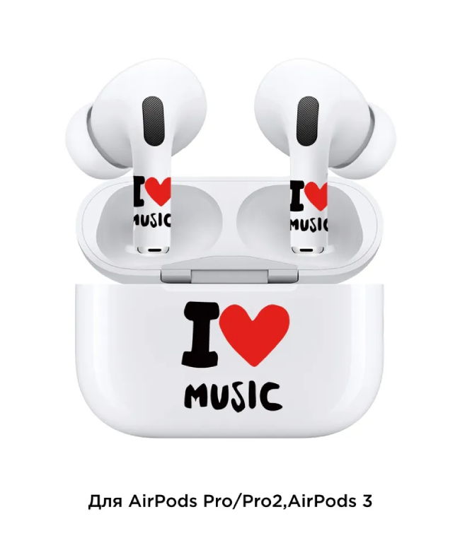 Набор наклеек "vlp" для наушников и зарядного кейса AirPods Pro/Pro2, love music