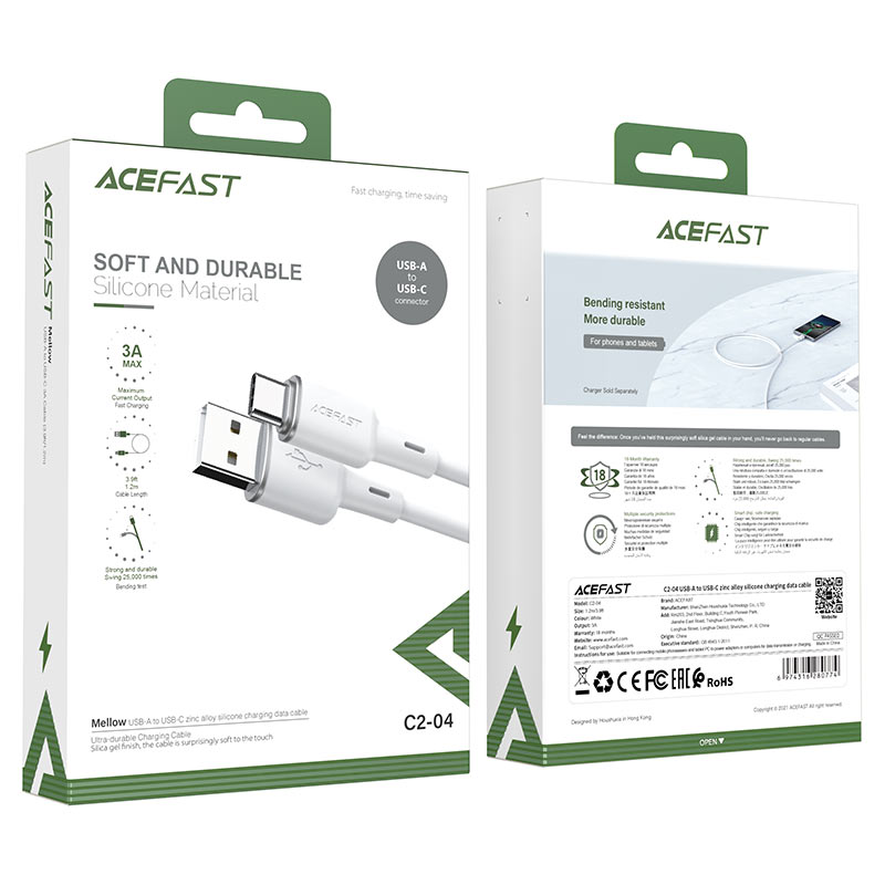 Кабель ACEFAST C2-04 60W USB-A - USB-C, силиконовый черный